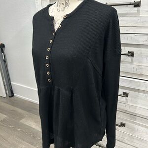 Women's Black Waffle knit Top